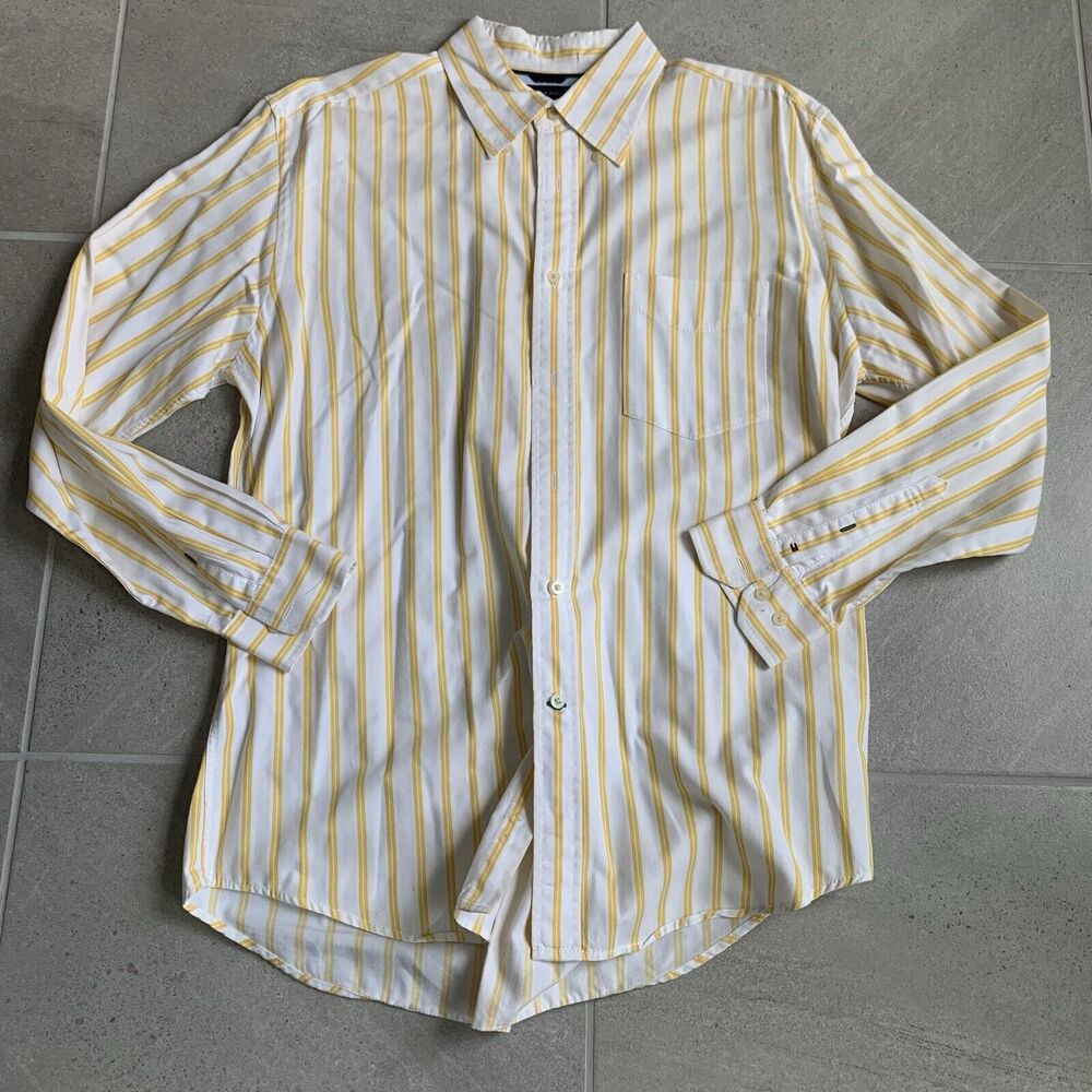 Men’s Large Tommy Hilfiger Yellow/Blue Striped Long Sleeve Button Up Shirt